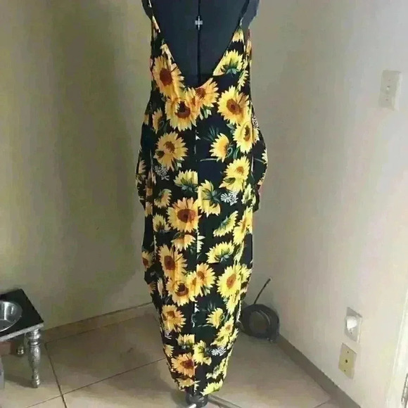 zanzea black and sunflower thin strap buddle dress size xxl - Picture 5 of 10